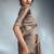 Light brown tissue organza saree with moti, cutdana & sequins work