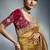 Mustard tissue organza saree with moti, cutdana & sequins khatli work