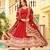 Red faux georgette zari sequins embroidered flared gown with heavy dupatta