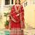 Red faux georgette zari sequins embroidered flared gown with heavy dupatta
