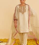 Ivory embroidered silk kurta set With Dupatta