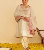Ivory embroidered silk kurta set With Dupatta