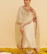 Ivory embroidered silk kurta set With Dupatta