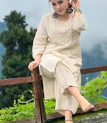 Geometric Yoke Design Pure Cotton Kurta With Trousers