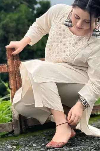 Geometric Yoke Design  Cotton Kurta With Trousers