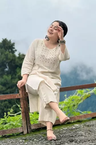Geometric Yoke Design  Cotton Kurta With Trousers