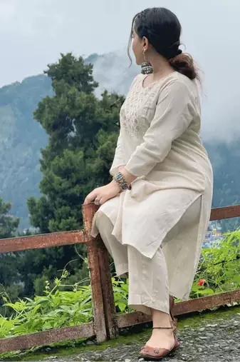 Geometric Yoke Design  Cotton Kurta With Trousers
