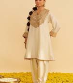 Ivory embroidered silk kurta set With Dupatta