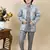 Boys grey silk sequined embroidered wavy motifs sherwani set