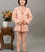 Boys peach silk sequined embroidered wavy motifs sherwani set