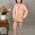 Boys peach silk sequined embroidered wavy motifs sherwani set