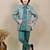 Boys sea green satin geometric sequined embroidered sherwani set