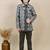Boys charcoal grey satin geometric sequined embroidered sherwani set