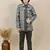 Boys charcoal grey satin geometric sequined embroidered sherwani set