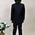 Boys black silk blend zigzag jacquard embroidered sherwani set
