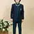 Boys royal blue silk blend zigzag jacquard embroidered sherwani set