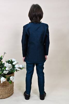 Boys royal blue silk blend zigzag jacquard embroidered sherwani set 2