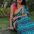 Blue soft mulmul cotton printed  fancy saree with blouse