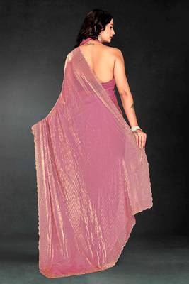 Pink color fendy silk blend two tone zarkan & cutdana work border fendy silk blend two tone saree with blouse 4