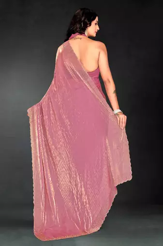 Pink color fendy silk blend two tone zarkan & cutdana work border fendy silk blend two tone saree with blouse