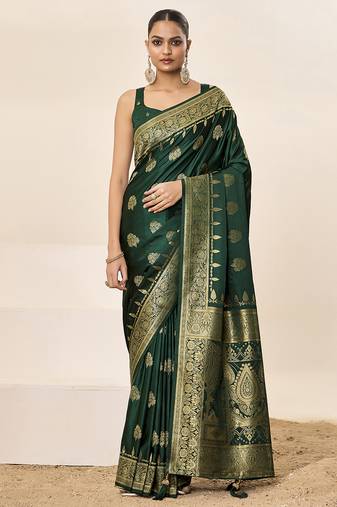 Green satin silk fancy  saree with blouse
