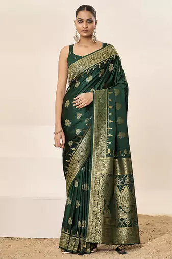 Green satin silk fancy  saree with blouse