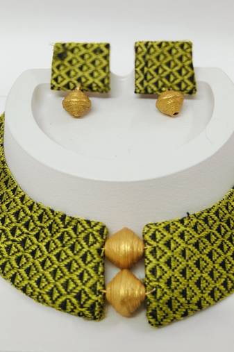 L.green and gold handloom fabric jewelery