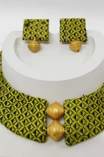L.green and gold handloom fabric jewelery