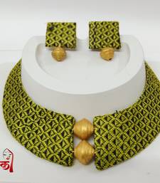 L.green and gold handloom fabric jewelery