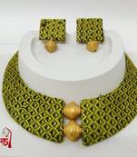 L.green and gold handloom fabric jewelery