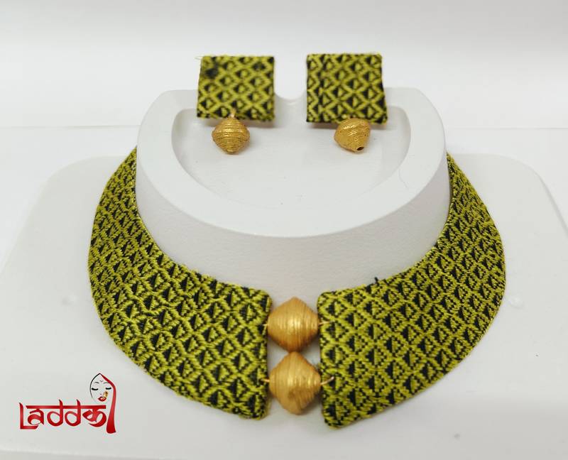L.green and gold handloom fabric jewelery