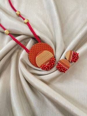 Orange long necklace, golden bead jewelery 1