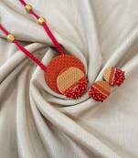 Orange long necklace, golden bead jewelery