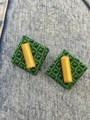 Green handloom fabric long necklace 2