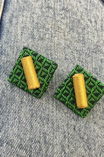 Green handloom fabric long necklace