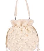 White pearl embroidered silk potli bag
