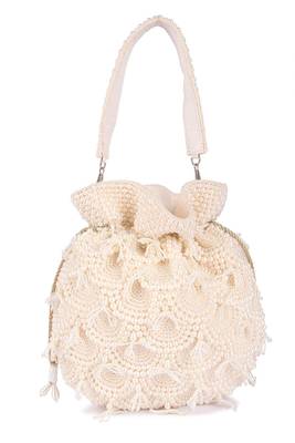 White pearl embroidered silk potli bag 4