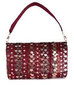 Maroon sequin embroidered silk clutch