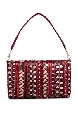 Maroon sequin embroidered silk clutch 4