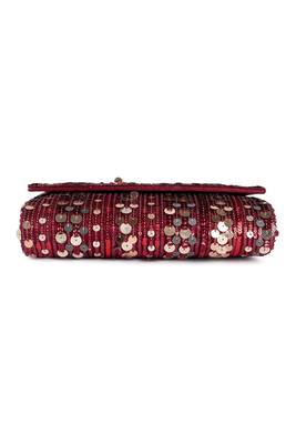 Maroon sequin embroidered silk clutch 5