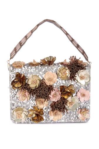 Multicolor sequin embroidered silk clutch