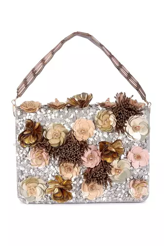 Multicolor sequin embroidered silk clutch