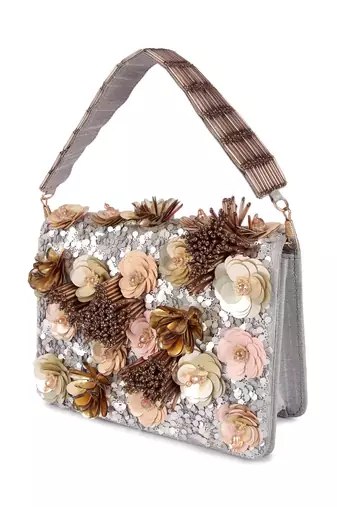 Multicolor sequin embroidered silk clutch