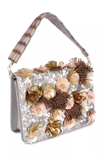Multicolor sequin embroidered silk clutch