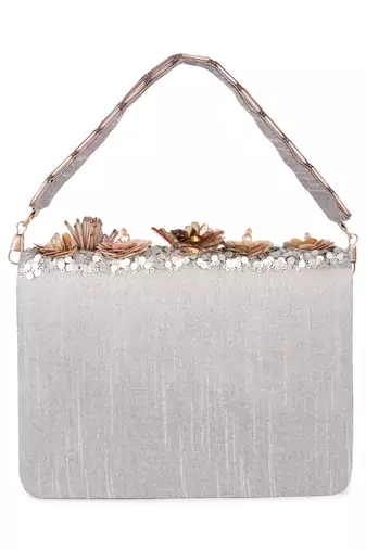 Multicolor sequin embroidered silk clutch