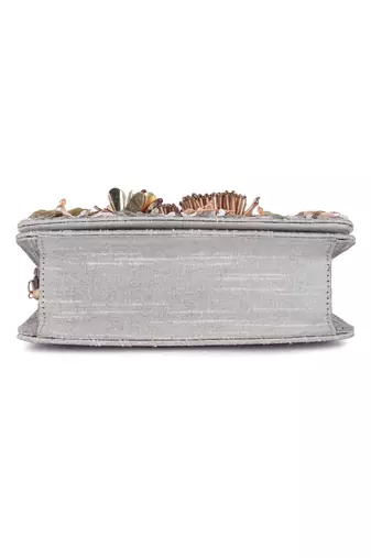 Multicolor sequin embroidered silk clutch