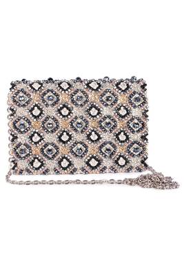 Multicolor beads embroidered leather clutch 1