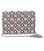 Multicolor beads embroidered leather clutch