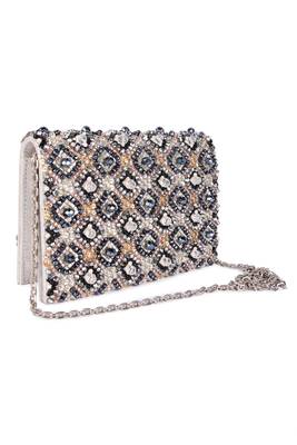 Multicolor beads embroidered leather clutch 2