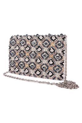 Multicolor beads embroidered leather clutch 3